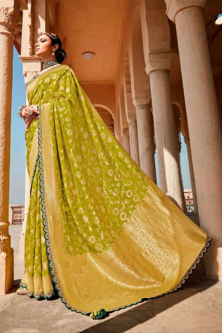 Silk Weaving Lime green Saree with Blouse