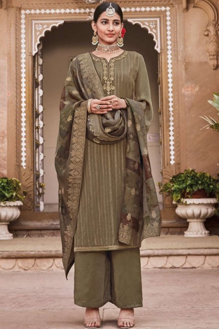Khakhi color Pure Crepe Palazzo Suit