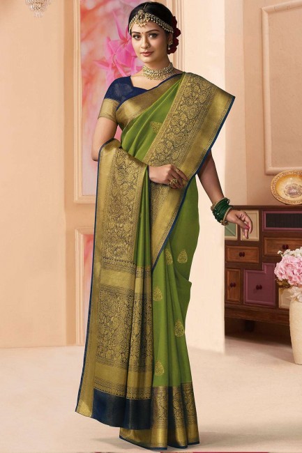 Alluring Green Silk and tissue saree