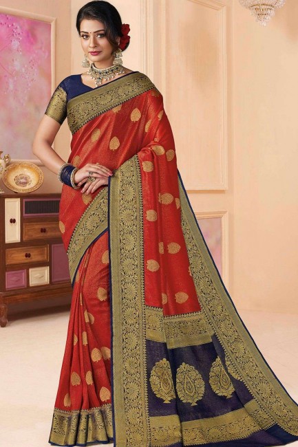 Red Silk and tissue saree