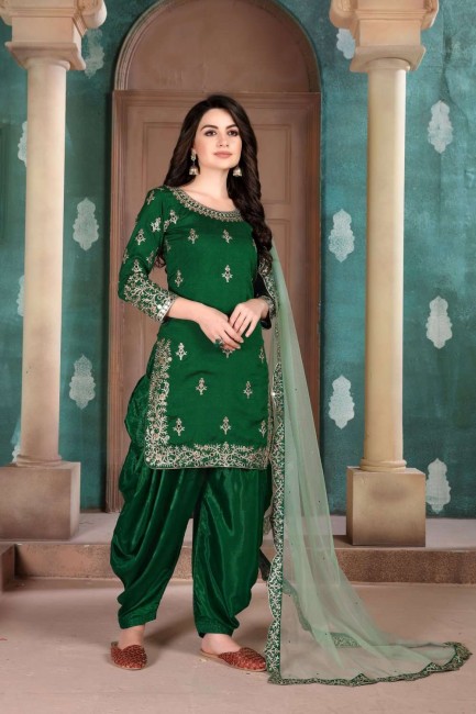Green color Art Silk Patiala Suit