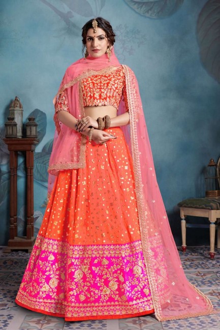 Orange, Pink color Art Silk Lehenga Choli