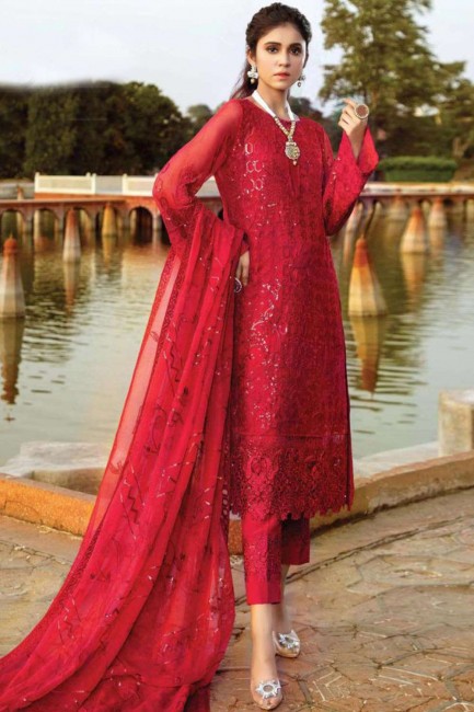 Alluring Red color Georgette Salwar Kameez