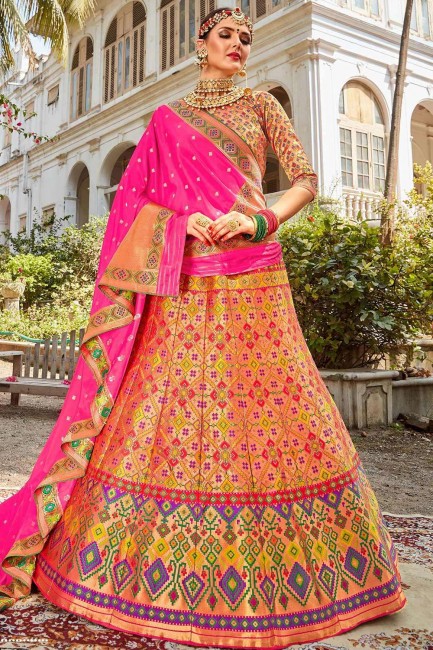 Elegant Multi color Banarasi Silk Lehenga Choli