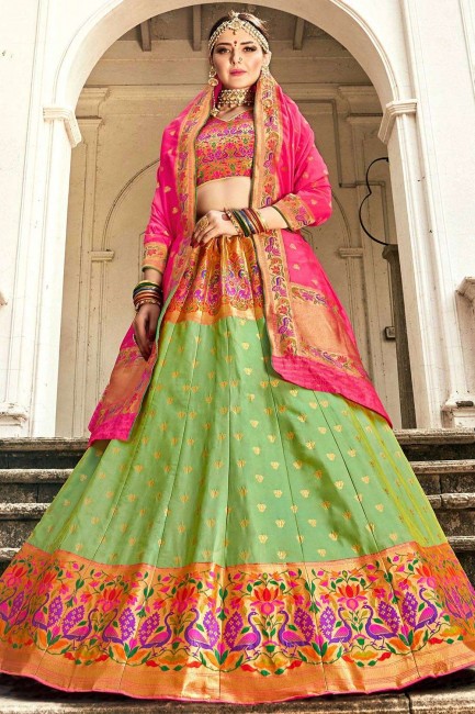 Green color Banarasi Silk Lehenga Choli