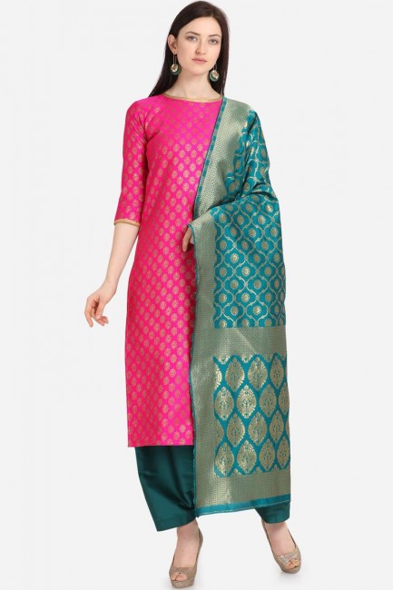 Enticing Pink color Weaving Jaquard Salwar Kameez