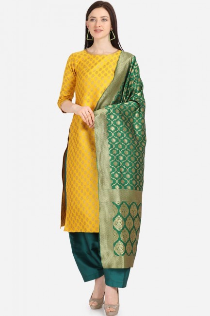 Modish Yellow color Weaving Jaquard Salwar Kameez
