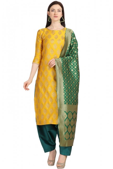 Latest Yellow color Weaving Jaquard Salwar Kameez