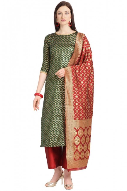 Appealing Green color Weaving Jaquard Salwar Kameez