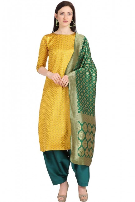 Fashionable Yellow color Weaving Jaquard Salwar Kameez