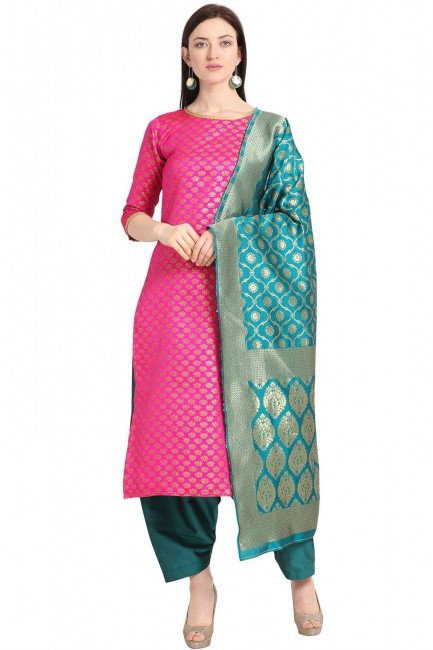 Sassy Pink color Weaving Jaquard Salwar Kameez