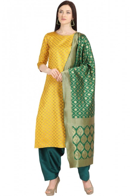 Trendy Yellow color Weaving Jaquard Salwar Kameez