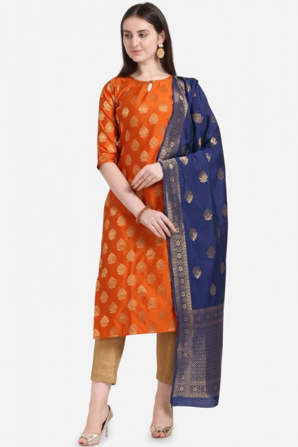 Orange color Weaving Jaquard Salwar Kameez