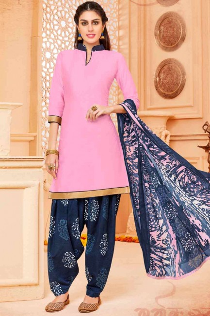 Pink Patiala Suit in Printed Cotton