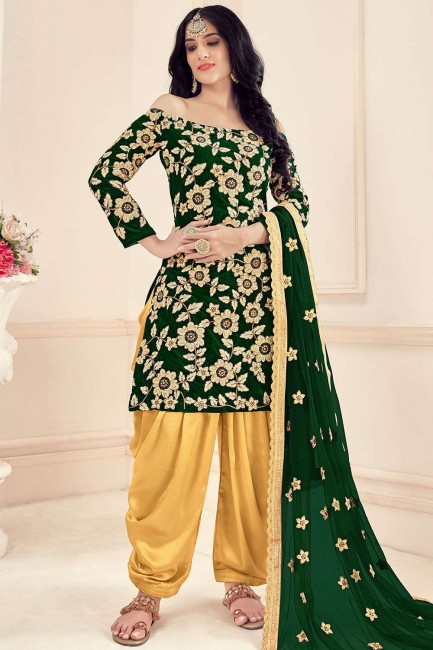 Green color 9000 Velvet Patiala Suit