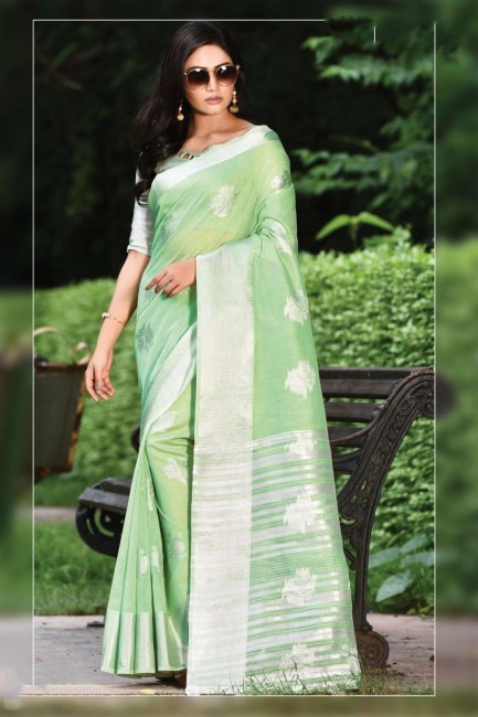 Light green Cotton  saree
