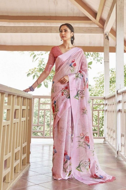 Attractive Pink Linen saree