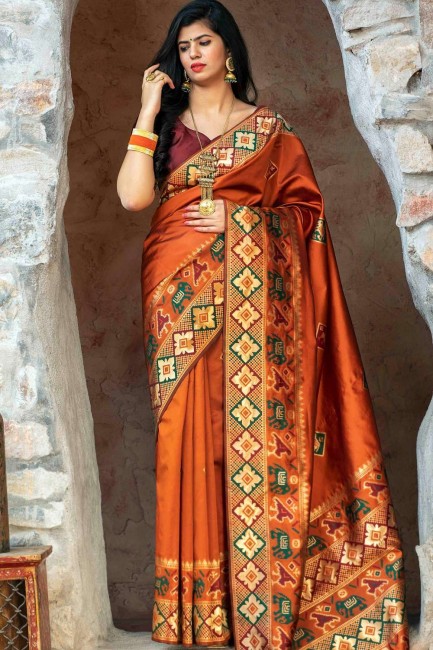 Excellent Orange Silk saree
