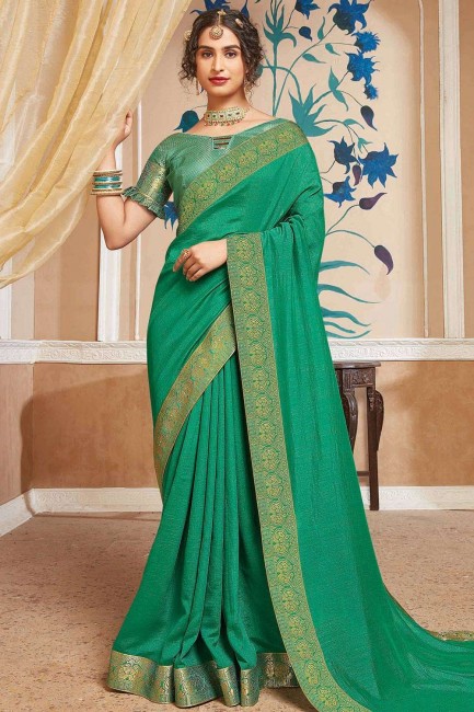 Indian Ethnic Green Silk Saree