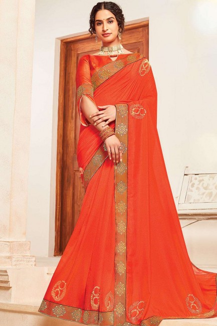 Pretty Orange Silk Saree