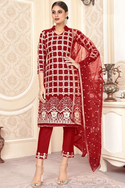 Red Net Palazzo Suit