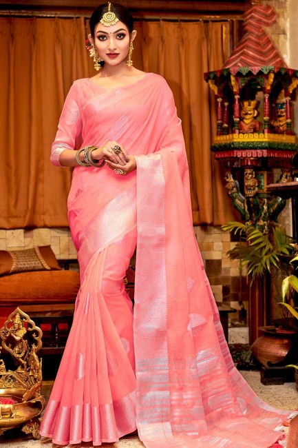 Beautiful Pink Linen Saree