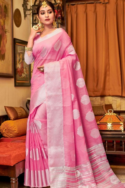 Glorious Pink Linen Saree