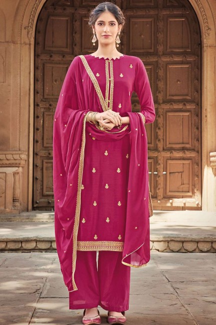 Rani pink Cotton and silk Palazzo Suit