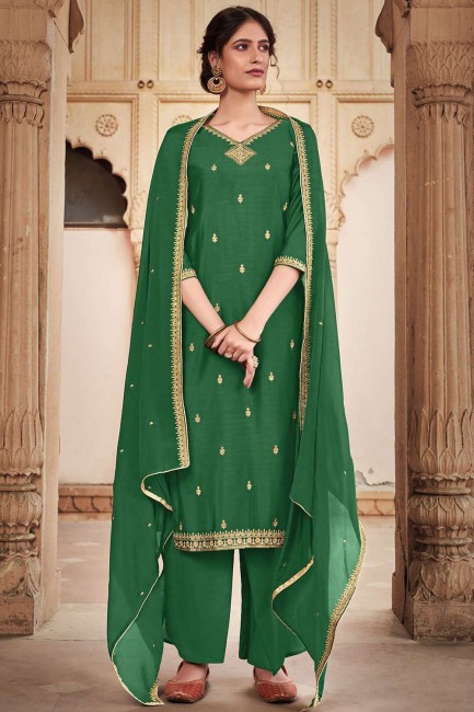Green Cotton and silk Palazzo Suit