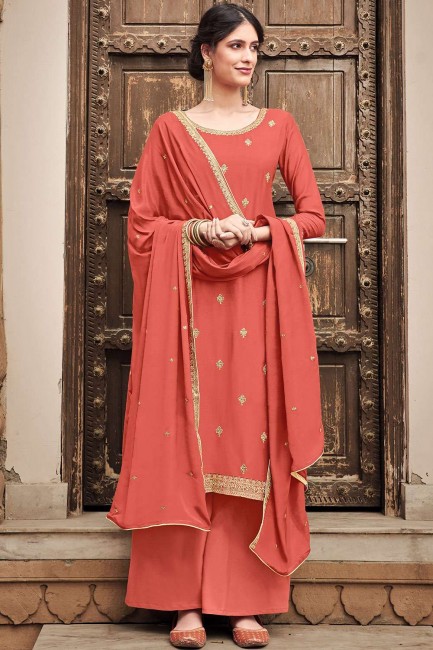 Peach Cotton and silk Palazzo Suit