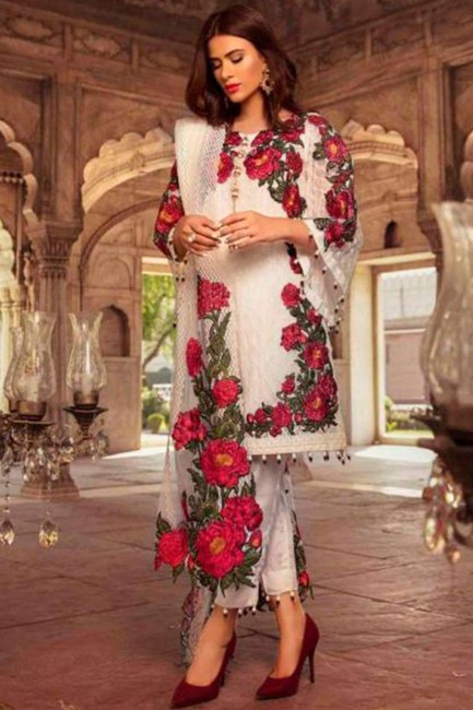 White Georgette Palazzo Suit