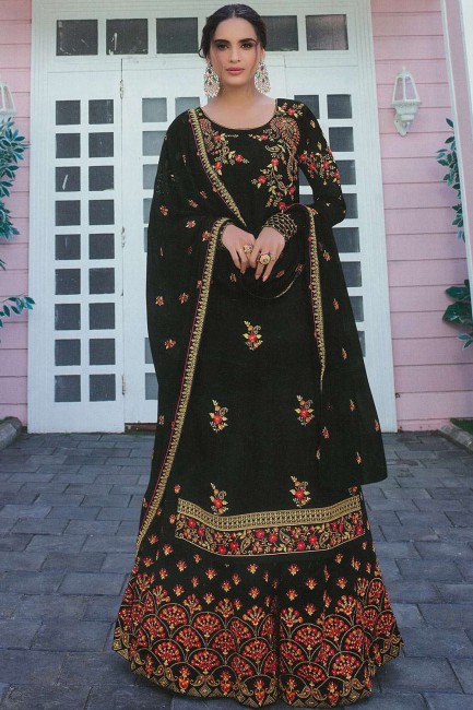Black Georgette and satin Sharara Suit