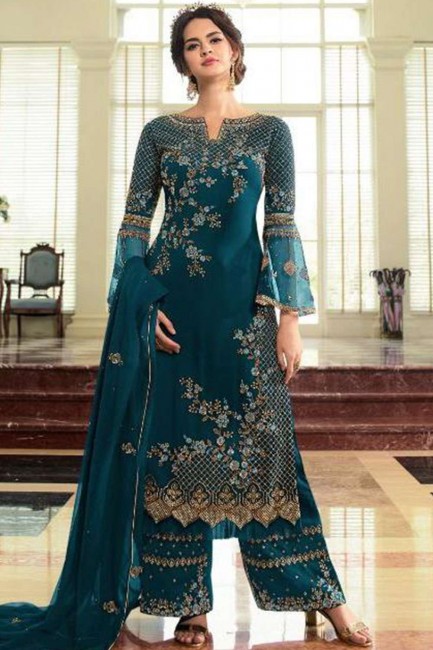 Teal blue Georgette Palazzo Suit