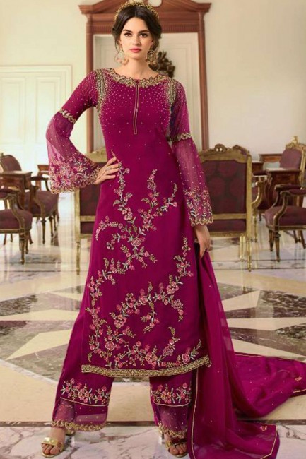 Pink Georgette Palazzo Suit