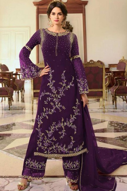 Purple Georgette Palazzo Suit