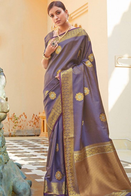 Adorable Purple Silk South Indian Saree