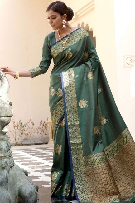 Glorious Green Silk South Indian Saree
