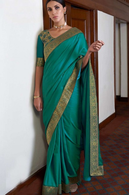 Excellent Rama green Silk Saree