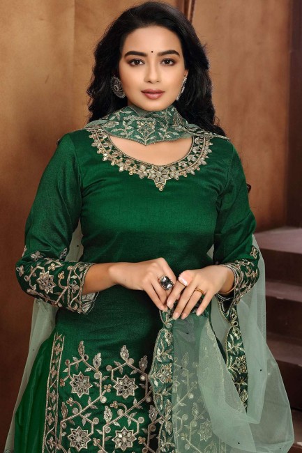 Green Art silk Patiala Suit