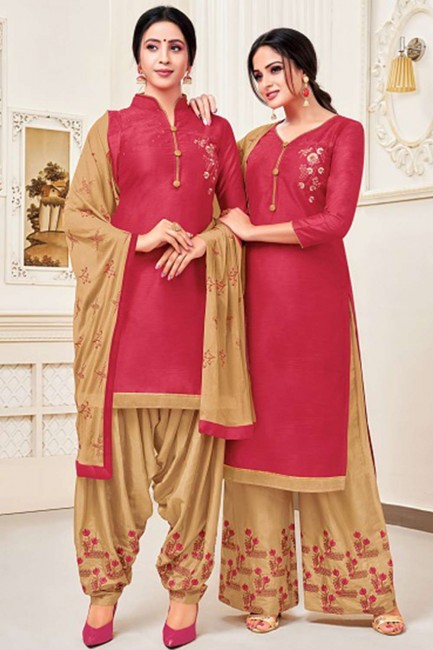 Gajari Cotton and silk Patiala Suit