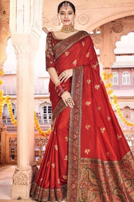 Splendid Red Silk South Indian Saree