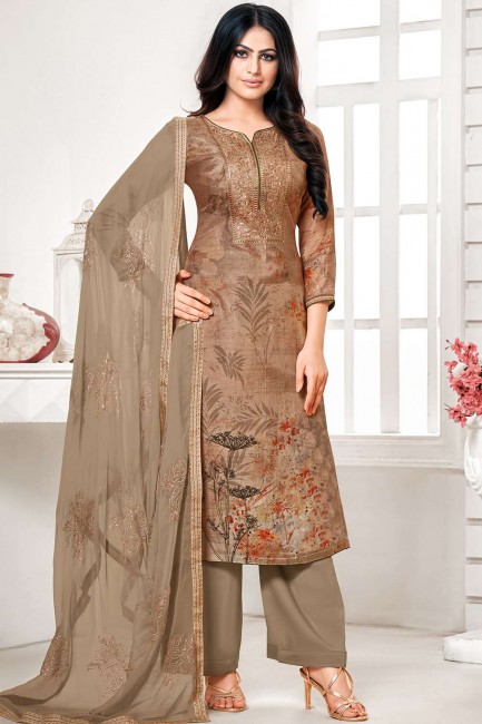 Brown Cotton and silk Palazzo Suit