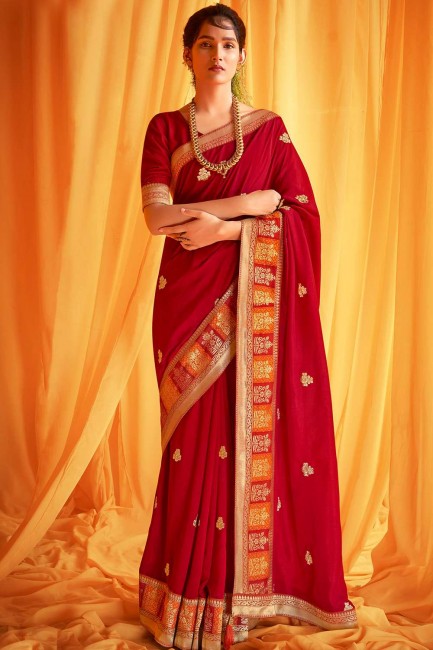 Delicate Red Silk Saree