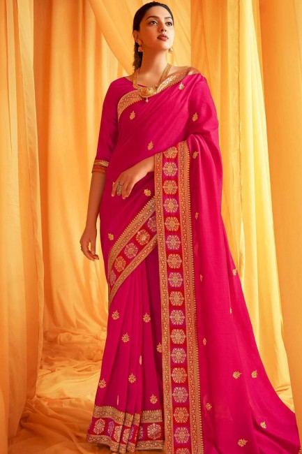 Contemporary Pink Silk Saree