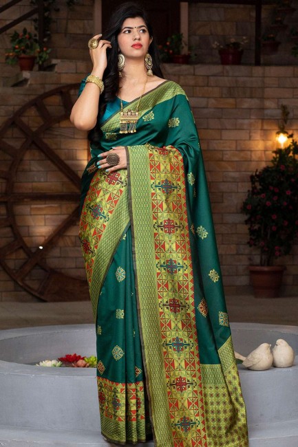 Adorable Green Raw silk Banarasi Saree