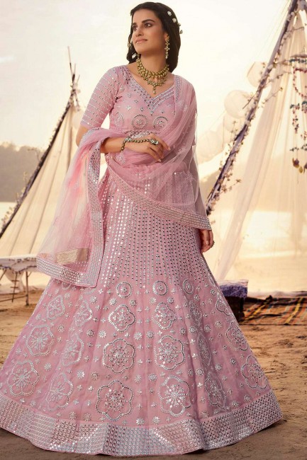 Opulent Light pink Silk Party Wear Lehenga Choli