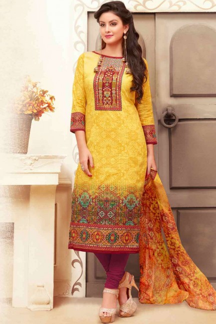 Yellow Patiala Suit with Printed Cotton