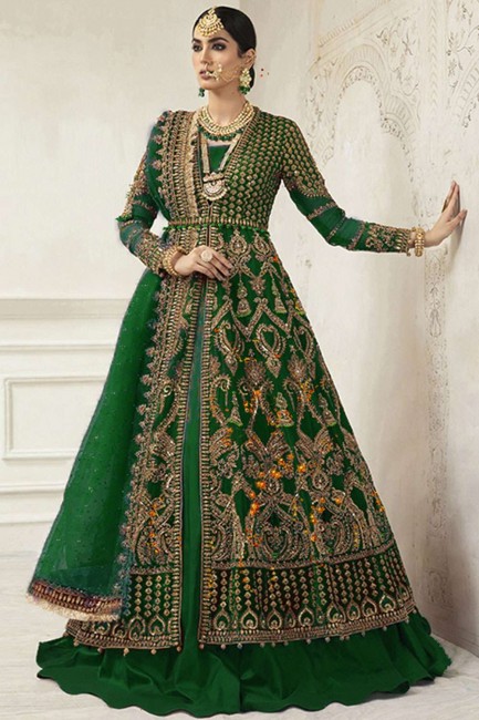 Green Net Anarkali Suit