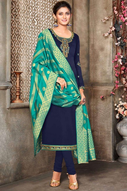 Blue Georgette and satin Churidar Suit