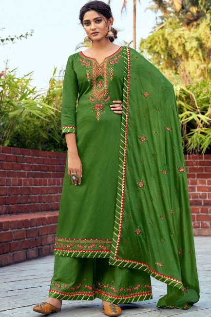 Palazzo suit in green cotton and silk